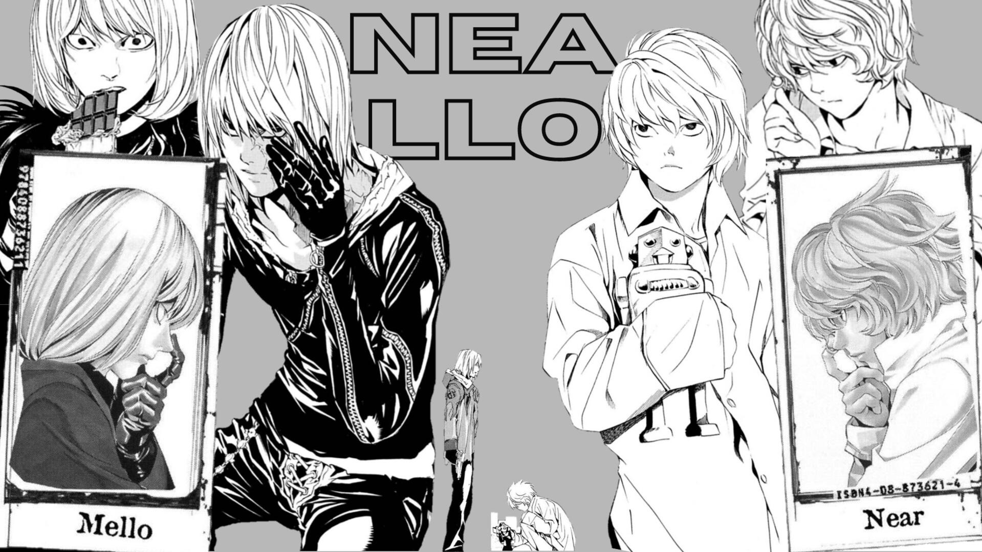 header image with mangacaps of Mello and Near from Death Note. Mello is on the left, and Near on the right.